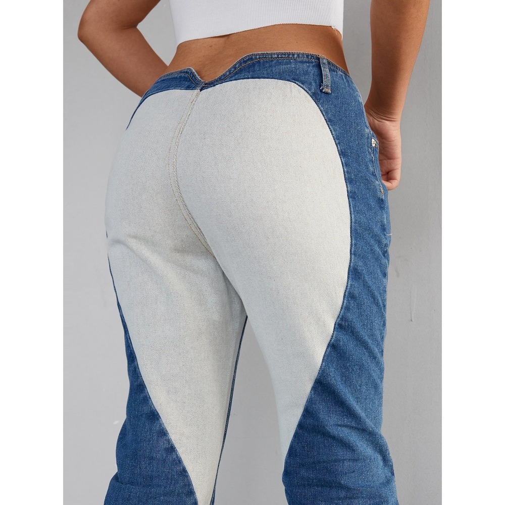 Revice Denim Venus Heart Jeans Two Tone High Rise Straight Leg Blue Cream 27